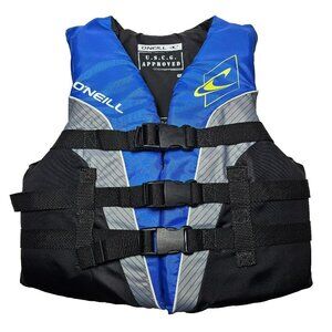 O'NEILL Watersport Life Vest USCG Youth One Size Adjustable 50-90lb Black Blue